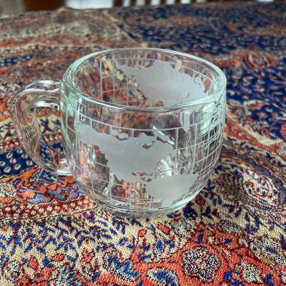 *SOLD* Nestle World Map Coffee Mug Vintage Clear Mug Clear